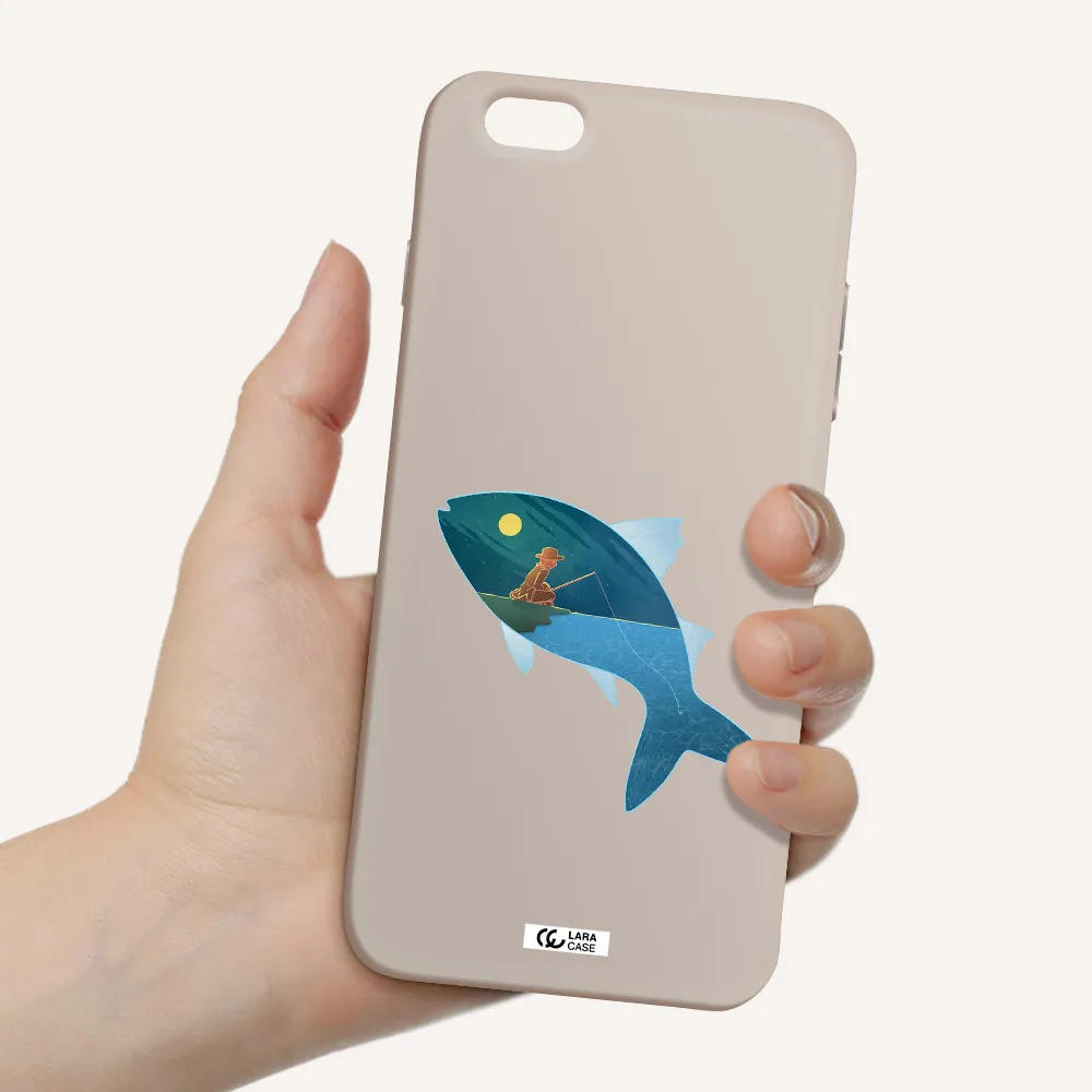 a fish with a man fishing Apple iPhone 6S Silicone Stone Case