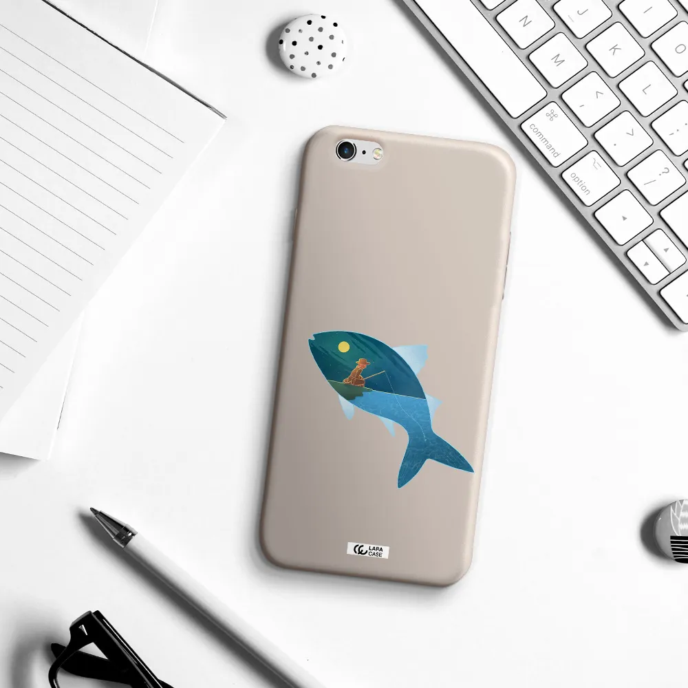a fish with a man fishing Apple iPhone 6S Silicone Stone Case