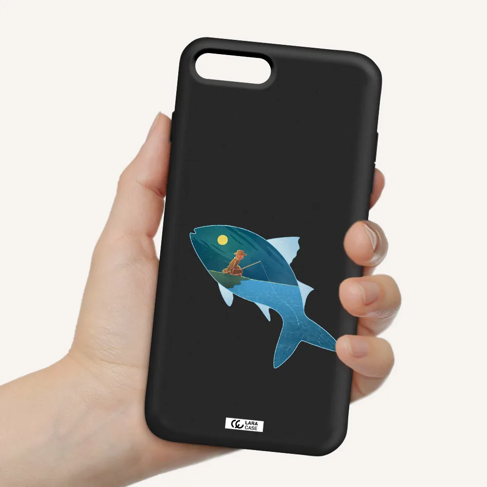 a fish with a man fishing Apple iPhone 7 plus Silicone black Case