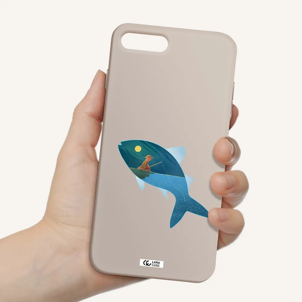 a fish with a man fishing Apple iPhone 7 plus Silicone Stone Case