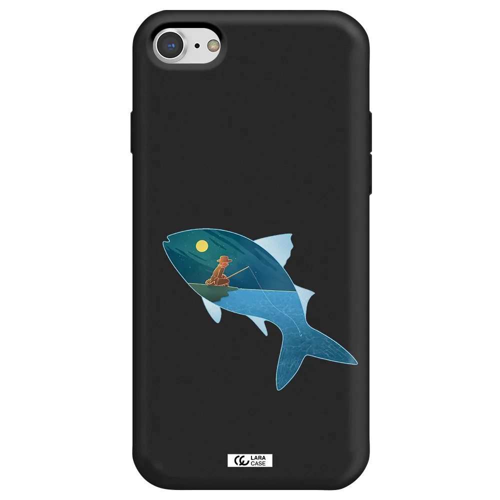a fish with a man fishing Apple iPhone 7 Silicone black Case