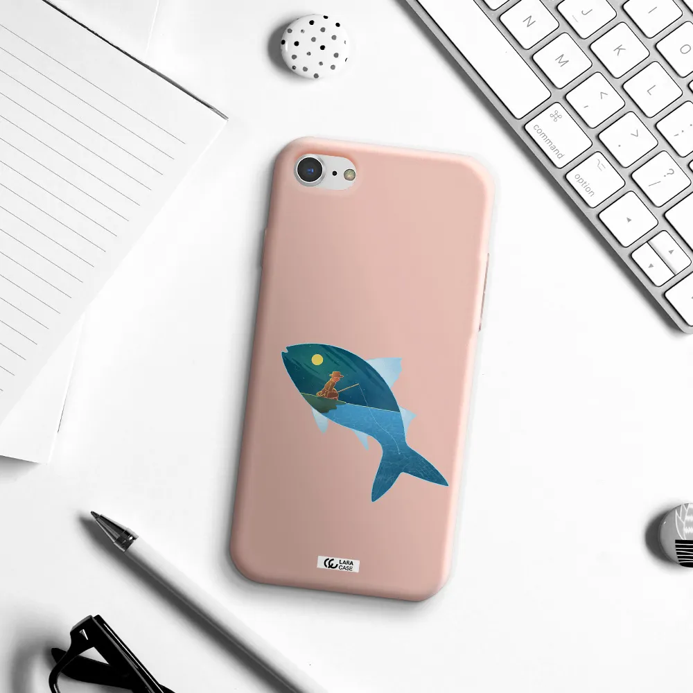a fish with a man fishing Apple iPhone 7 Silicone pastel pink Case