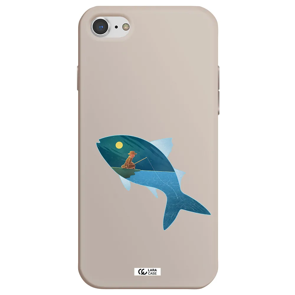 a fish with a man fishing Apple iPhone 7 Silicone Stone Case