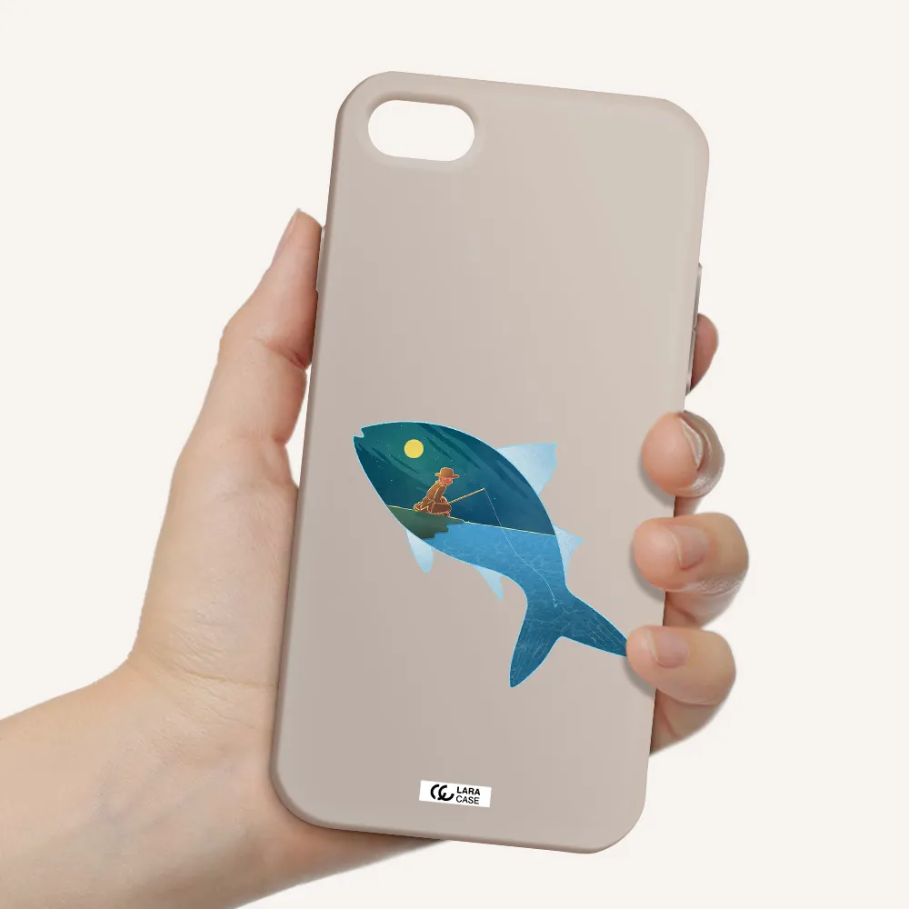 a fish with a man fishing Apple iPhone 7 Silicone Stone Case