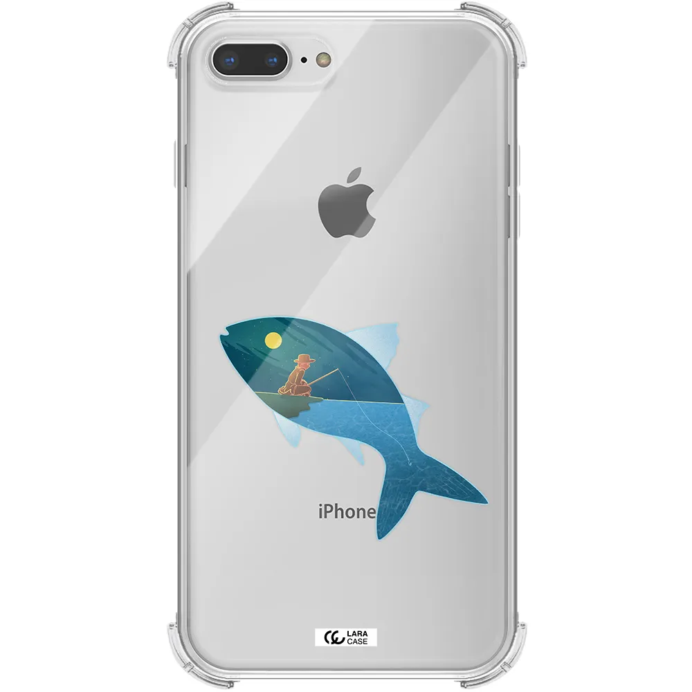 a fish with a man fishing Apple iPhone 8 plus Clear PC Case