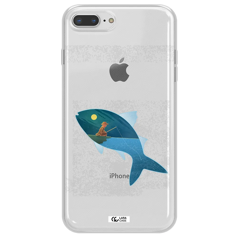 a fish with a man fishing Apple iPhone 8 plus Clear TPU Case