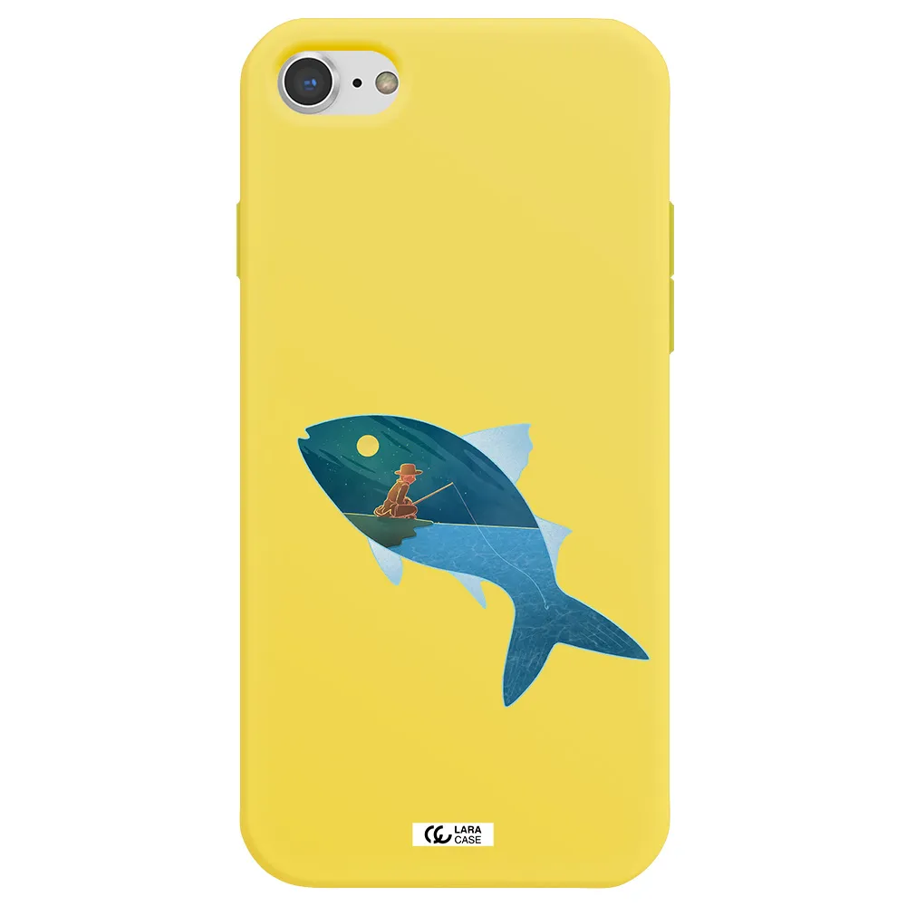 a fish with a man fishing Apple iPhone 8 Silicone canary yellow Case