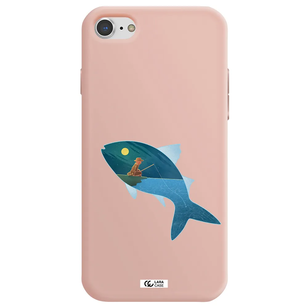 a fish with a man fishing Apple iPhone 8 Silicone pastel pink Case