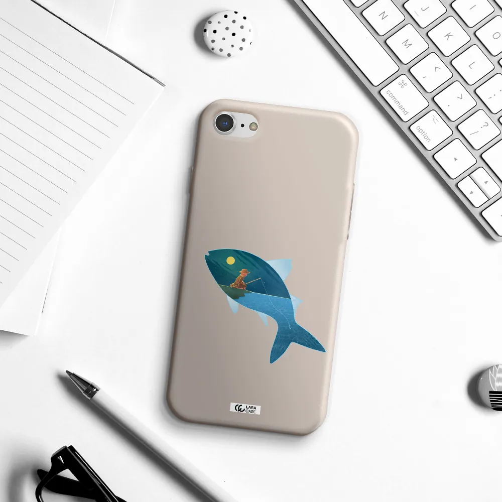 a fish with a man fishing Apple iPhone 8 Silicone Stone Case