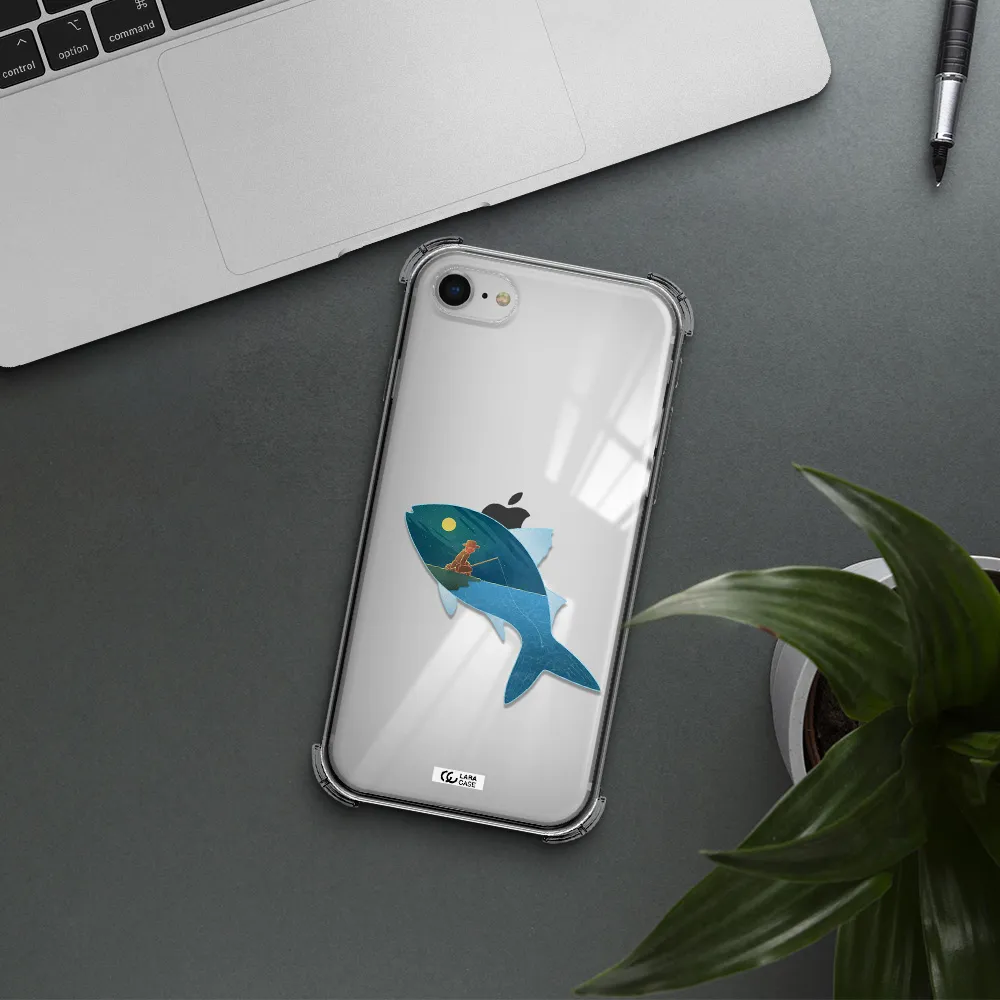 a fish with a man fishing Apple iPhone se 2020 Clear PC Case