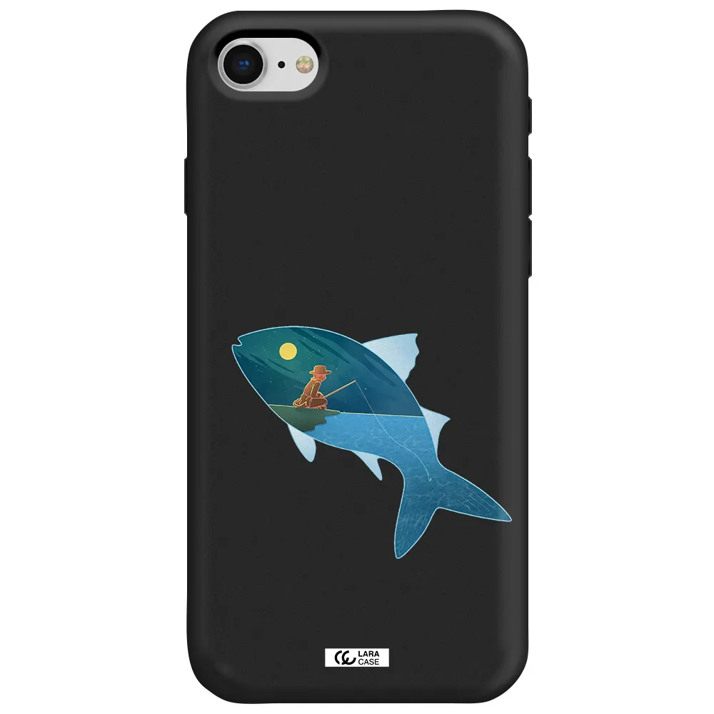 a fish with a man fishing Apple iPhone se 2020 Silicone black Case