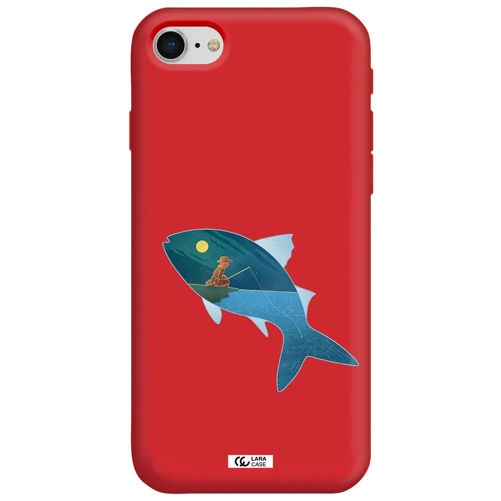 a fish with a man fishing Apple iPhone se 2020 Silicone Imperial Red Case