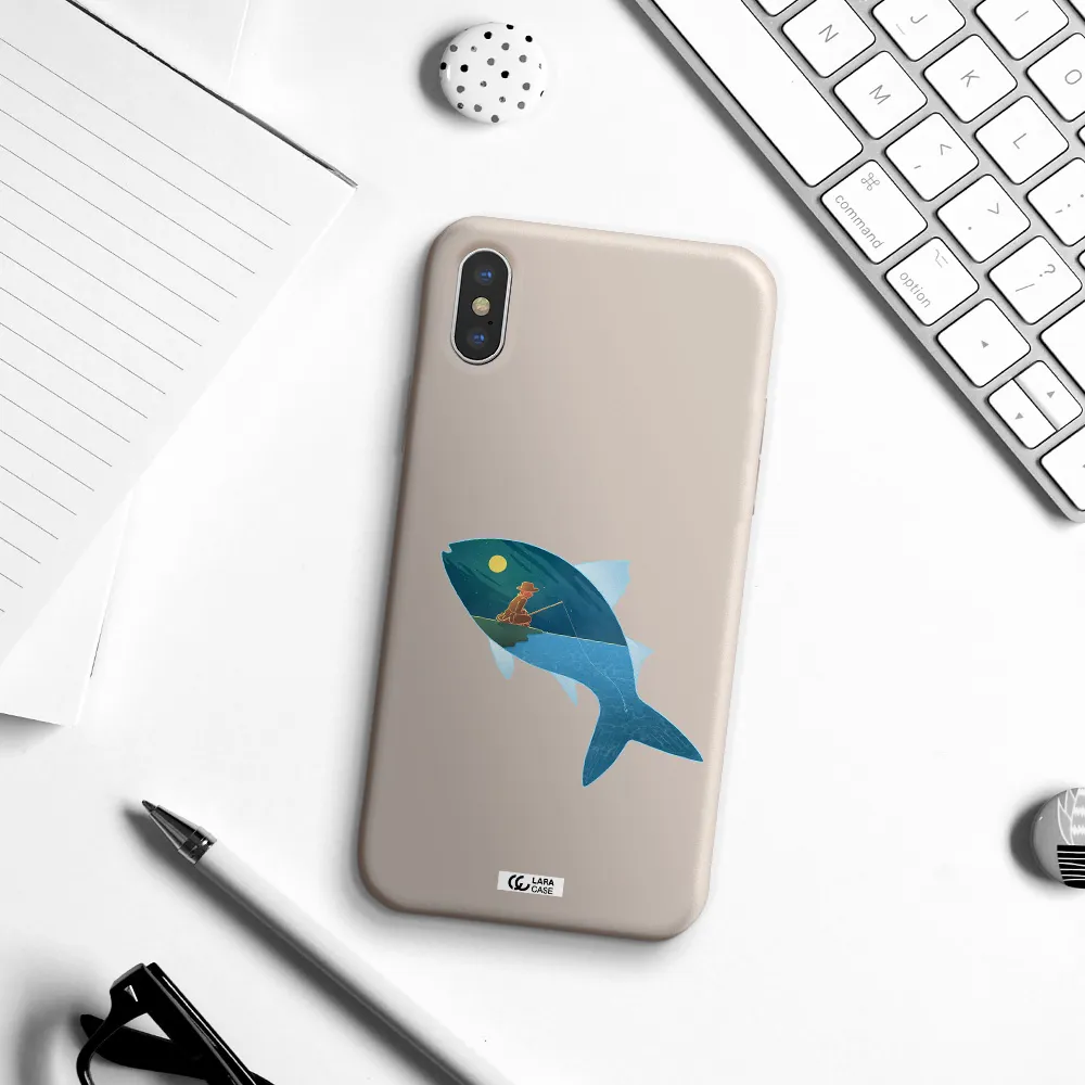 a fish with a man fishing Apple iPhone X Silicone Stone Case