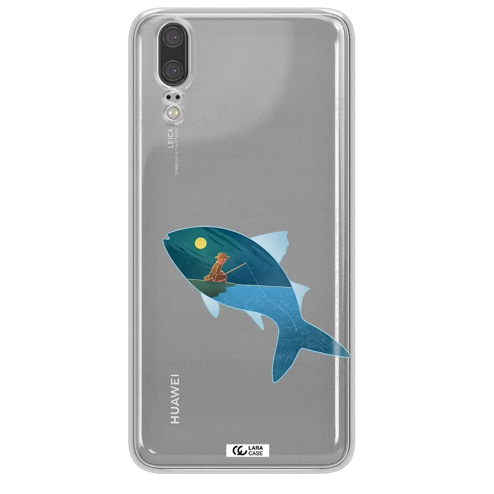 a fish with a man fishing Huawei P20 Clear TPU Case