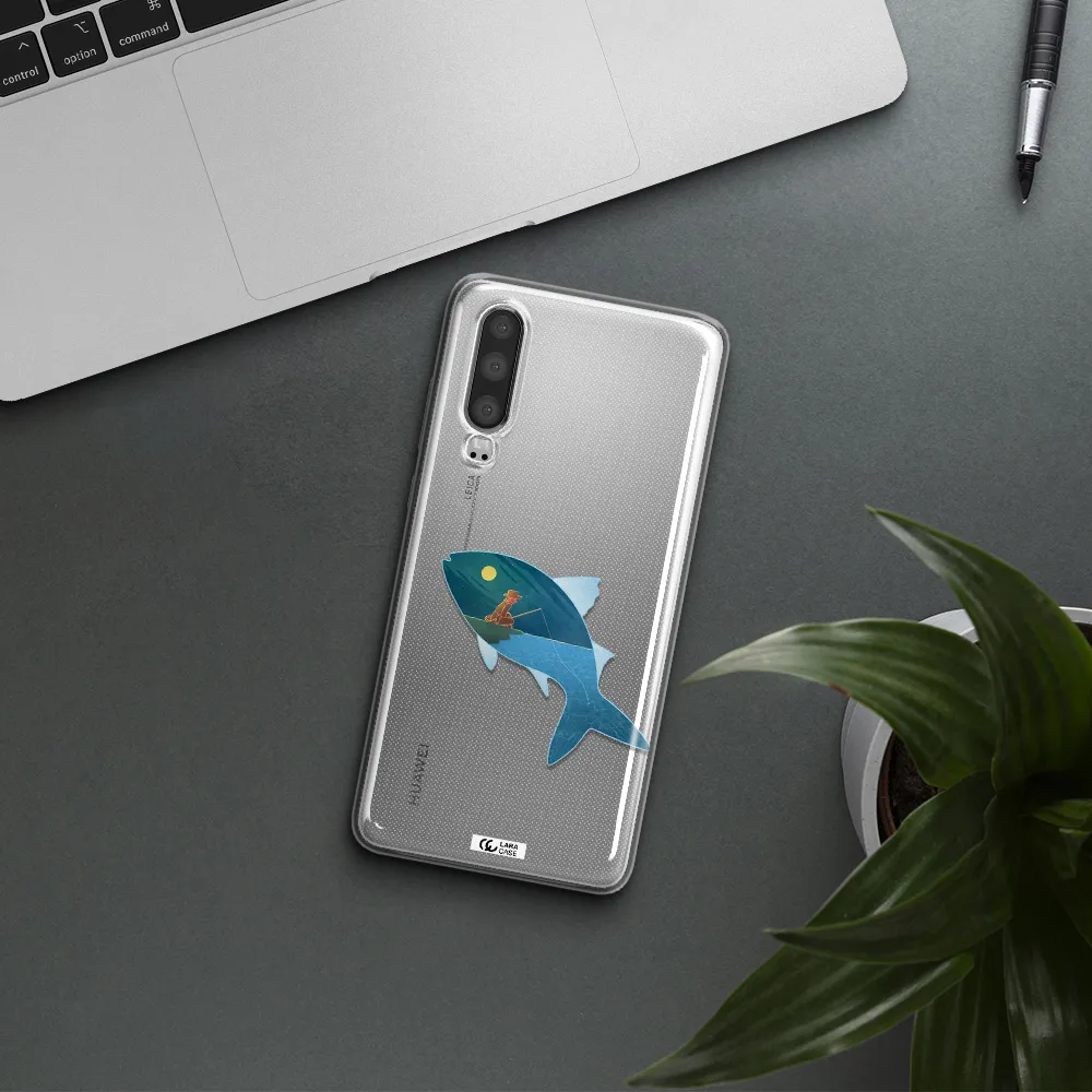 a fish with a man fishing Huawei P30 Clear TPU Case