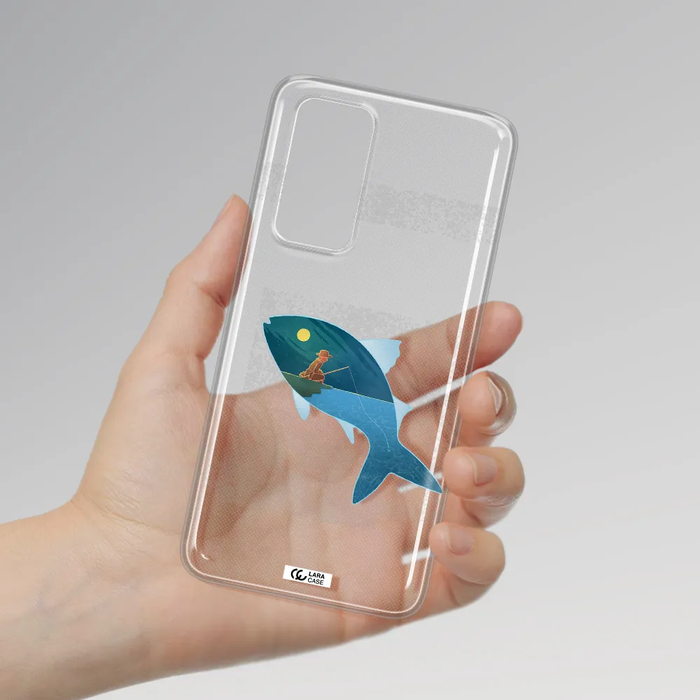 a fish with a man fishing Huawei P40 Clear TPU Case