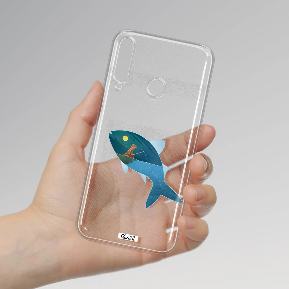 a fish with a man fishing Huawei P40 Lite E Clear TPU Case