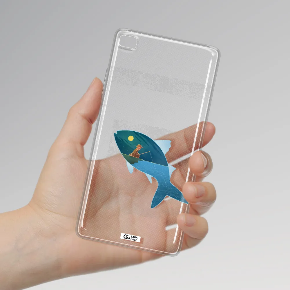 a fish with a man fishing Huawei P8 Clear TPU Case