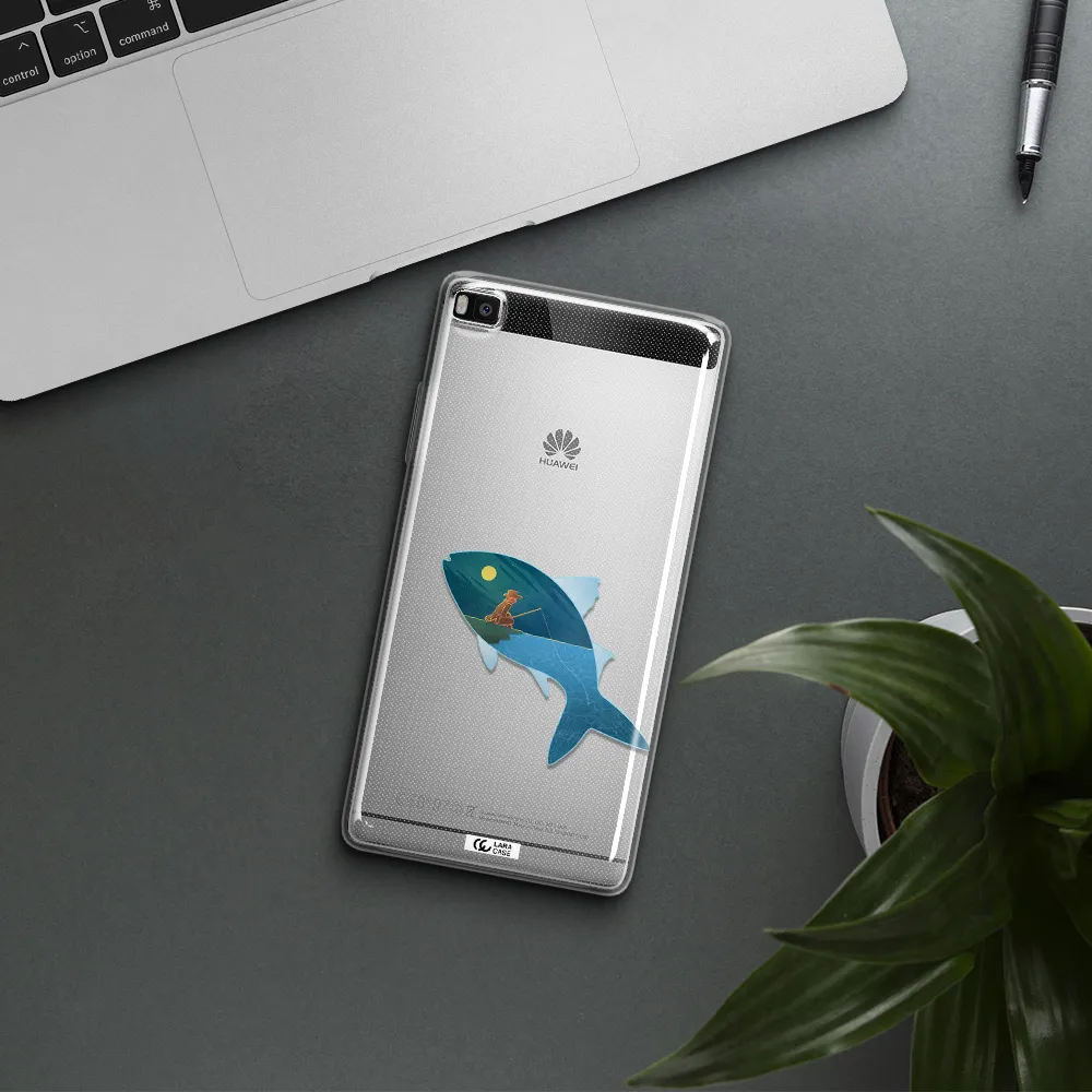 a fish with a man fishing Huawei P8 Clear TPU Case