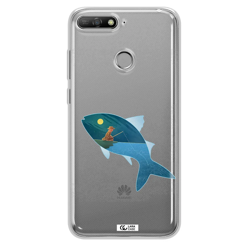 a fish with a man fishing Huawei Y6 Prime 2018 Clear TPU Case