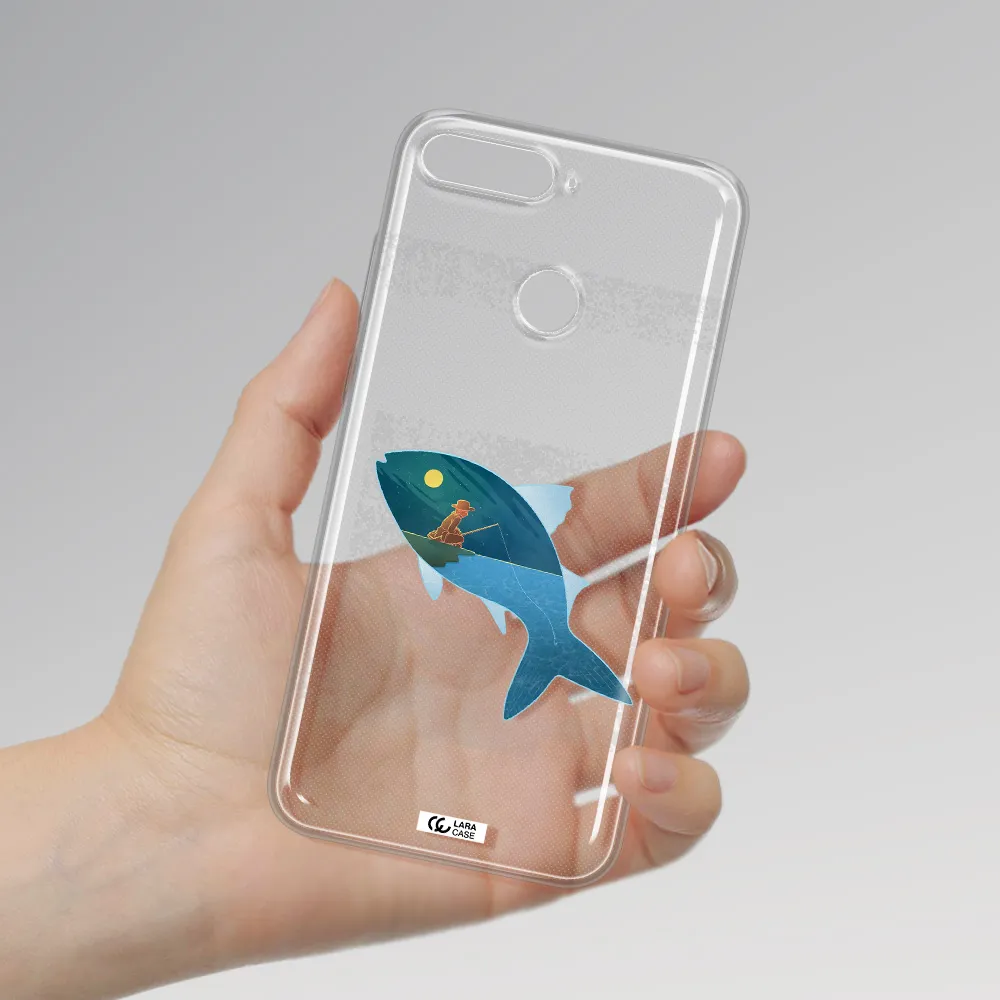 a fish with a man fishing Huawei Y6 Prime 2018 Clear TPU Case
