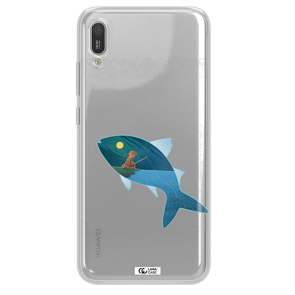 a fish with a man fishing Huawei Y6 Pro 2019 Clear TPU Case