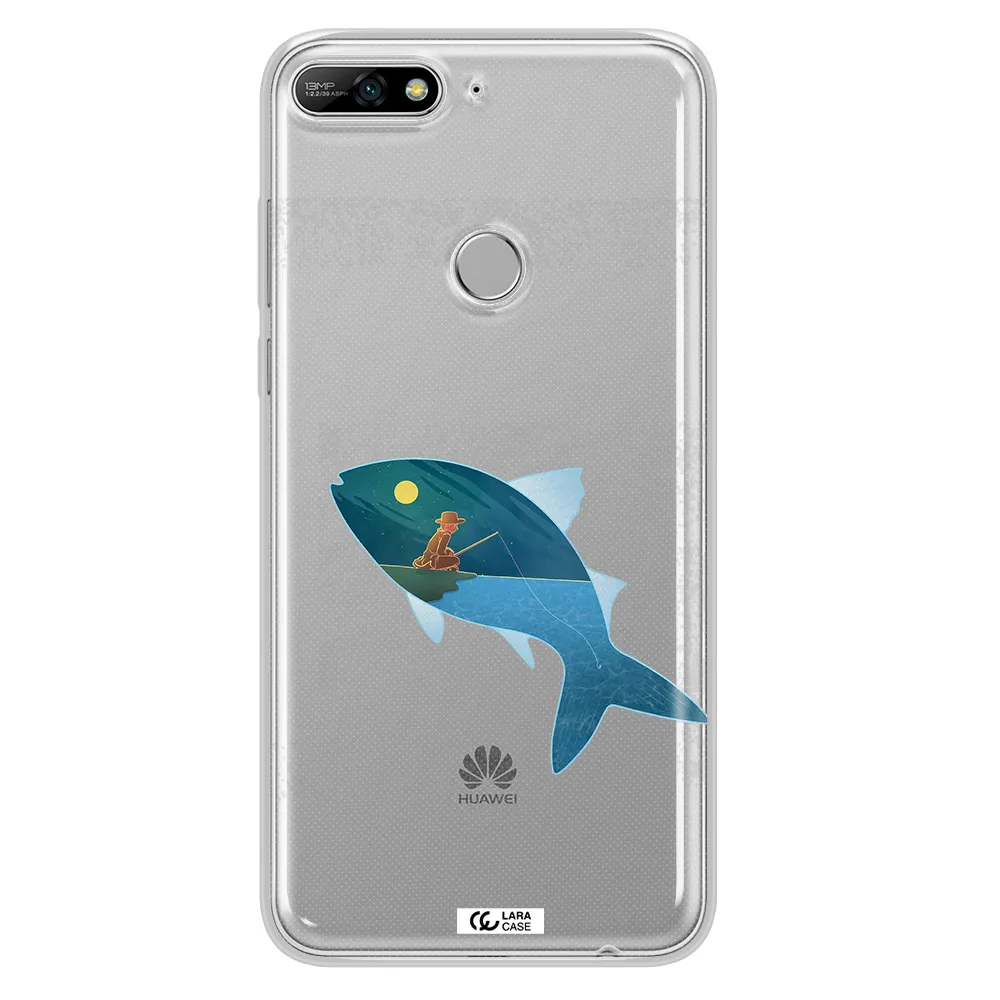 a fish with a man fishing Huawei Y7 2018 Clear TPU Case
