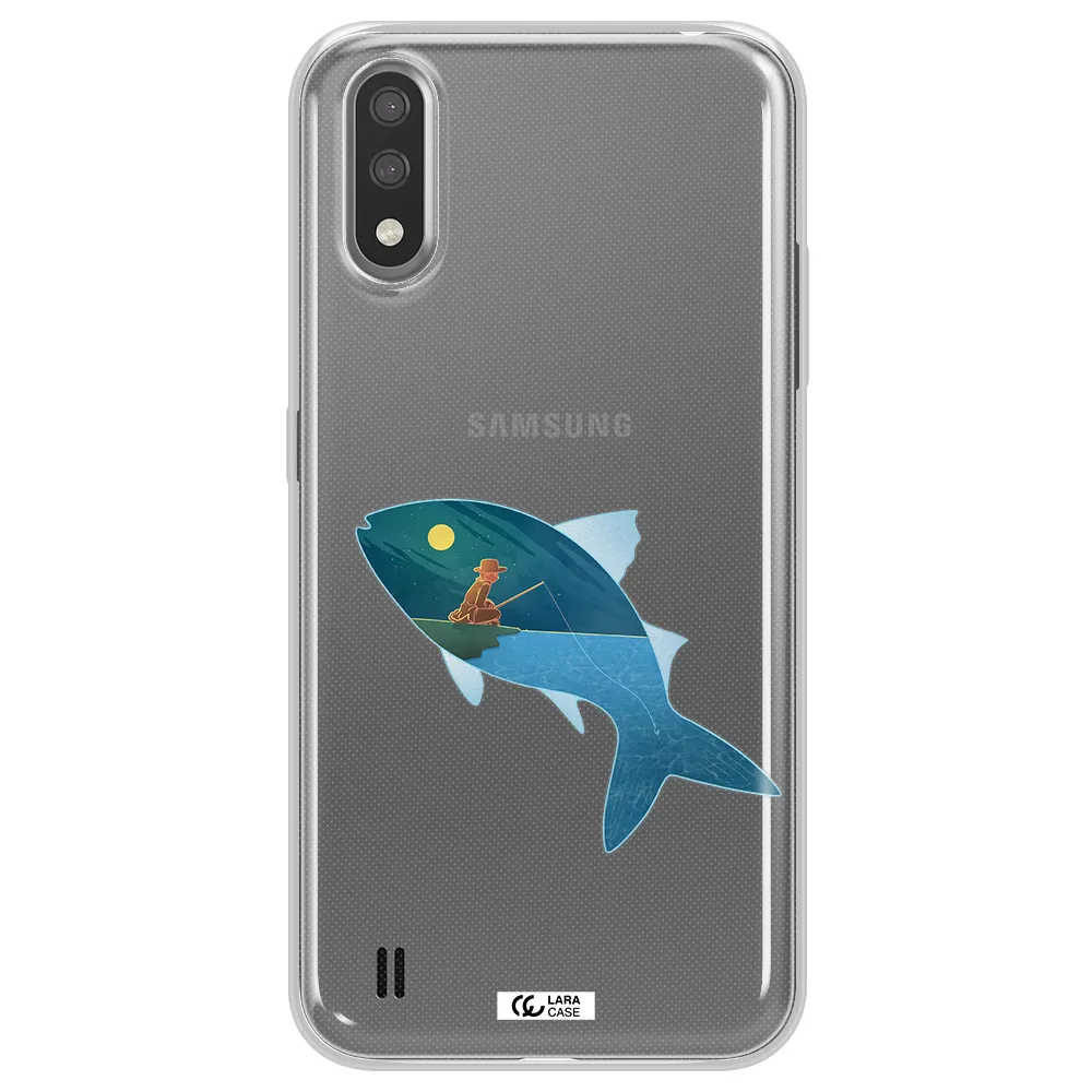 a fish with a man fishing Samsung A01 Clear TPU Case