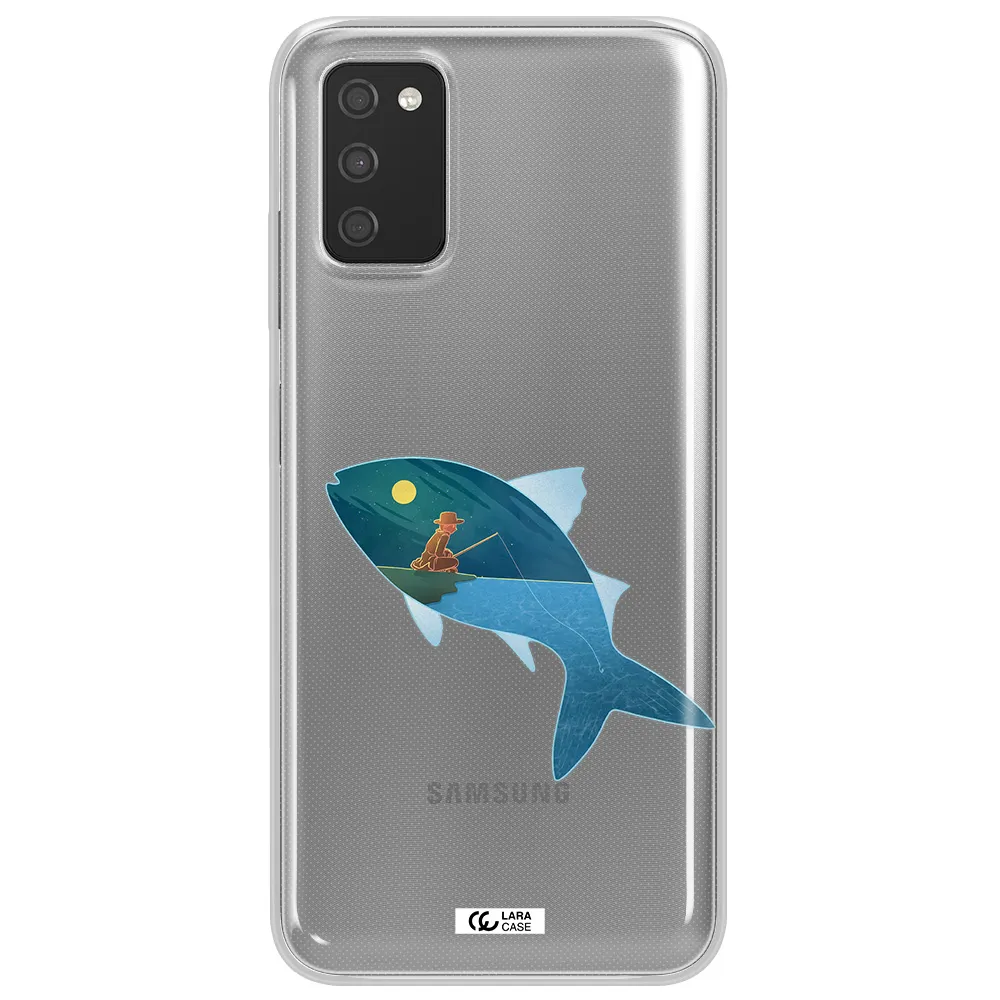 a fish with a man fishing Samsung A03S Clear TPU Case