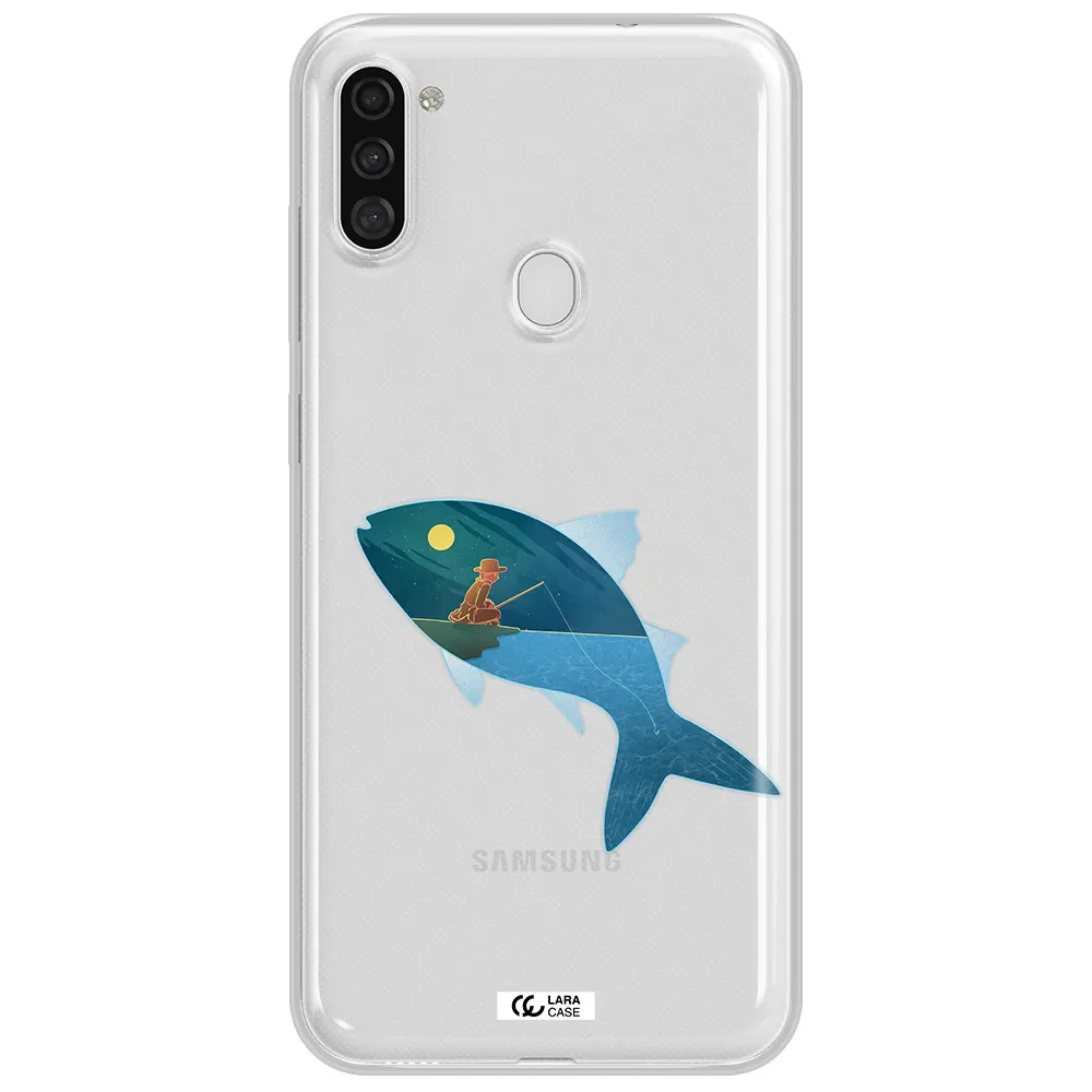 a fish with a man fishing Samsung A11 Clear TPU Case