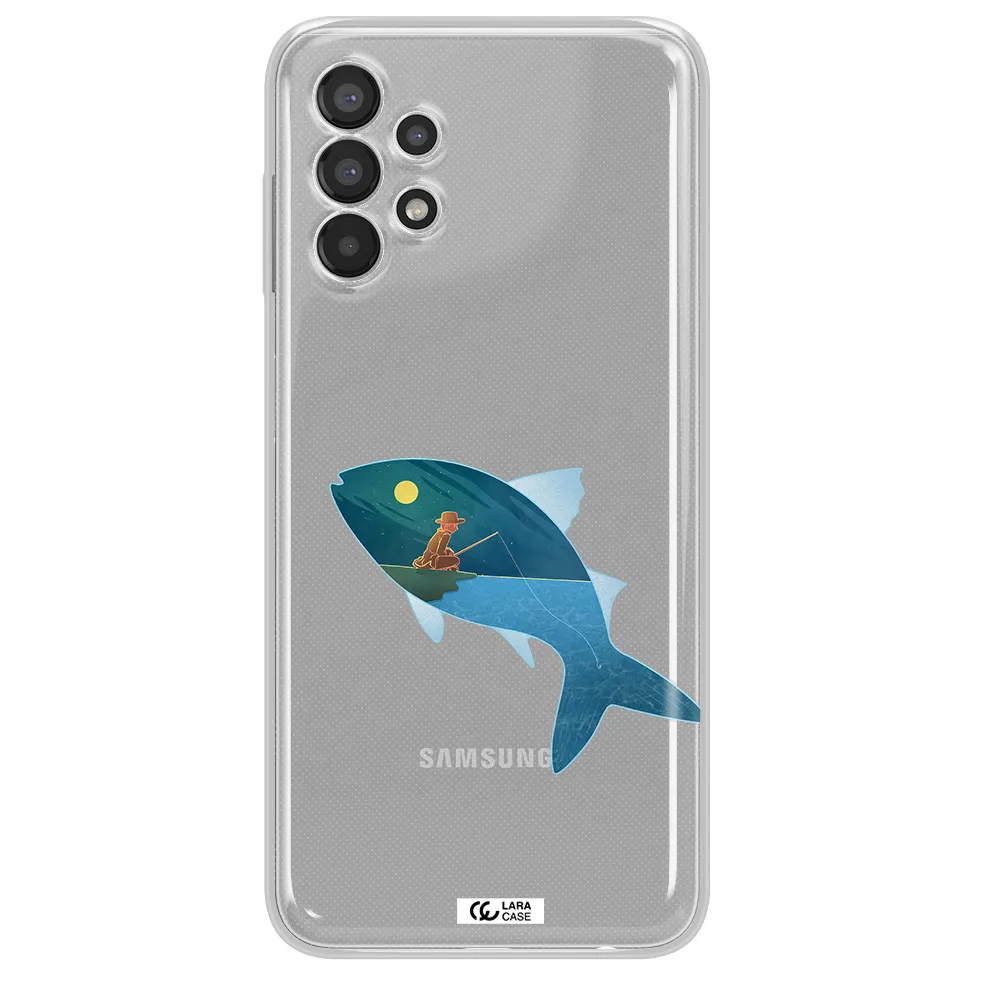 a fish with a man fishing Samsung A13 Clear TPU Case