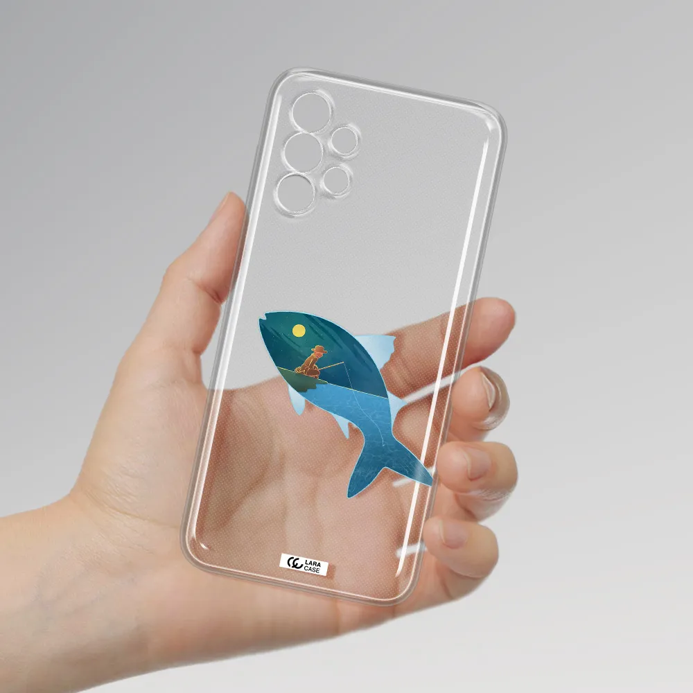 a fish with a man fishing Samsung A13 Clear TPU Case