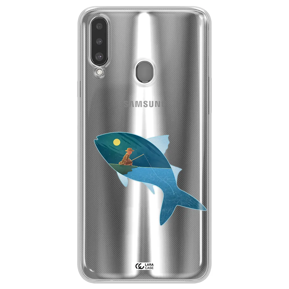 a fish with a man fishing Samsung A20S Clear TPU Case