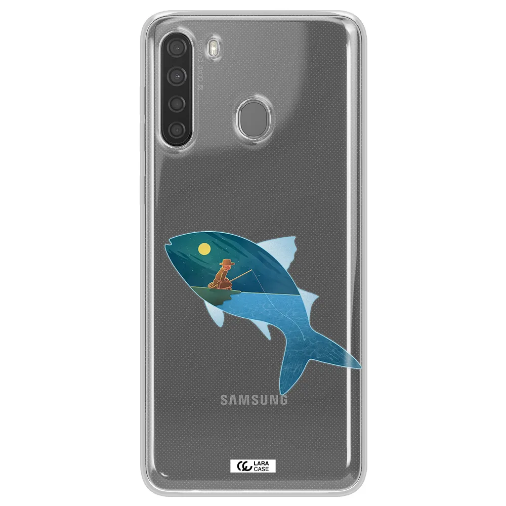 a fish with a man fishing Samsung A21 Clear TPU Case