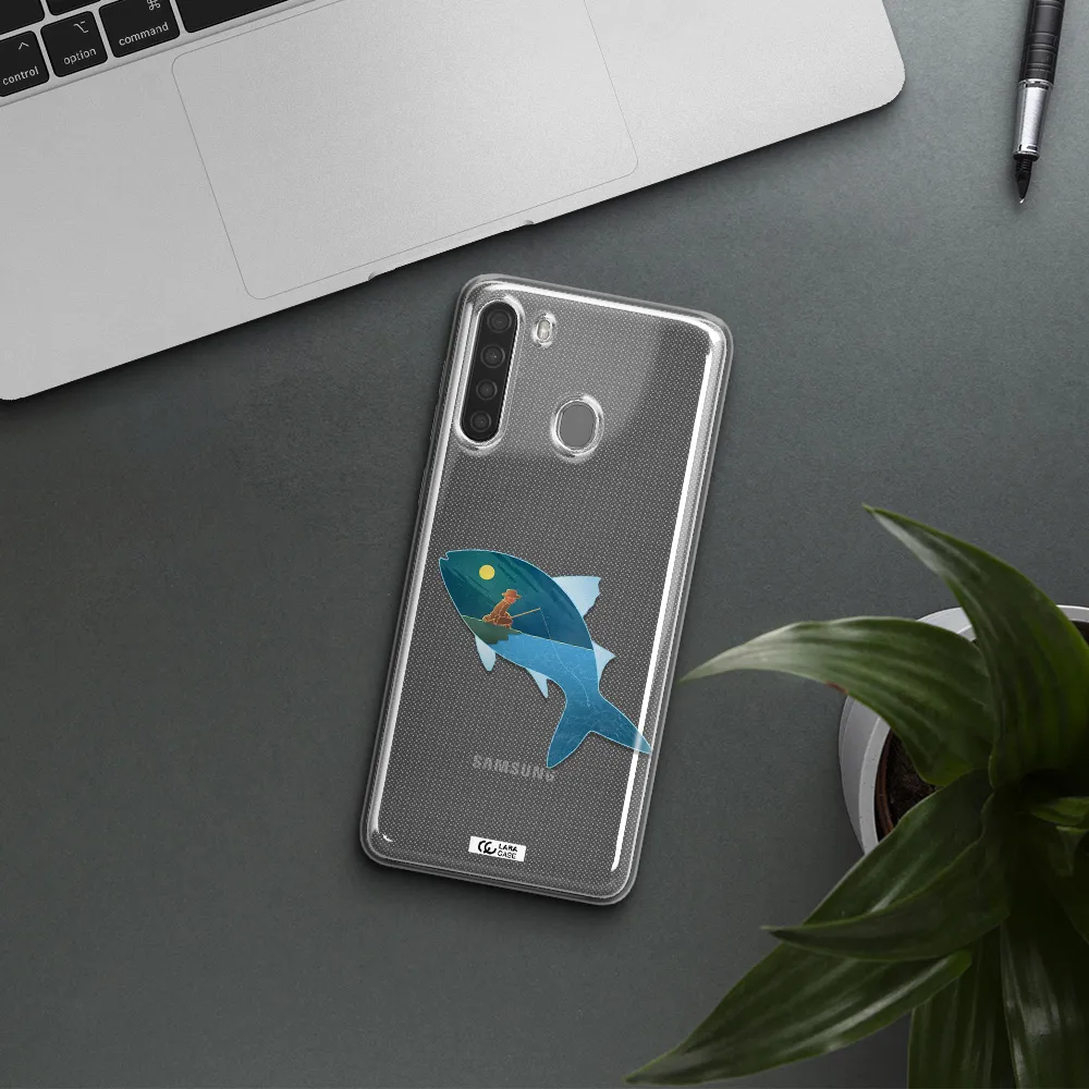 a fish with a man fishing Samsung A21 Clear TPU Case