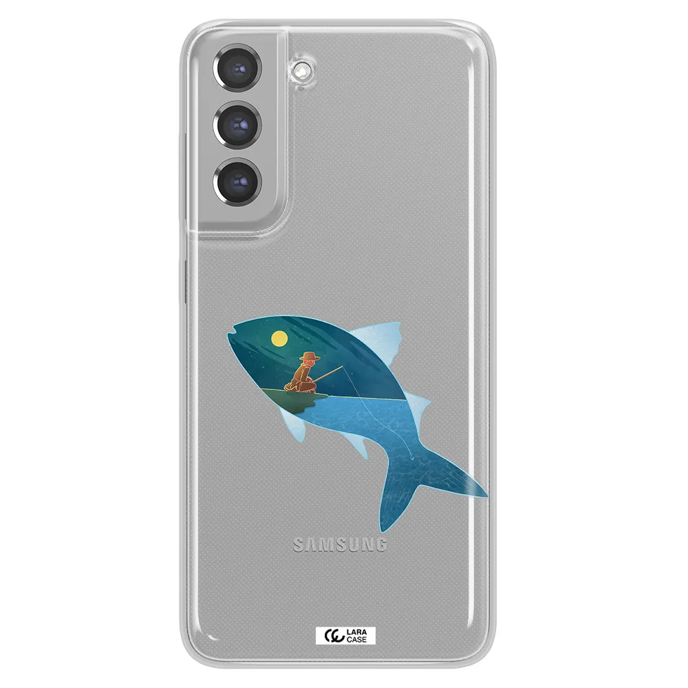 a fish with a man fishing Samsung A21 Fe Clear TPU Case