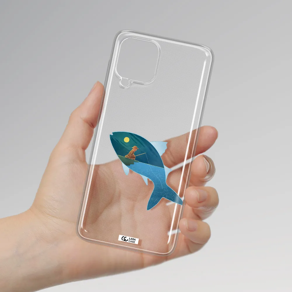 a fish with a man fishing Samsung A22 4g Clear TPU Case