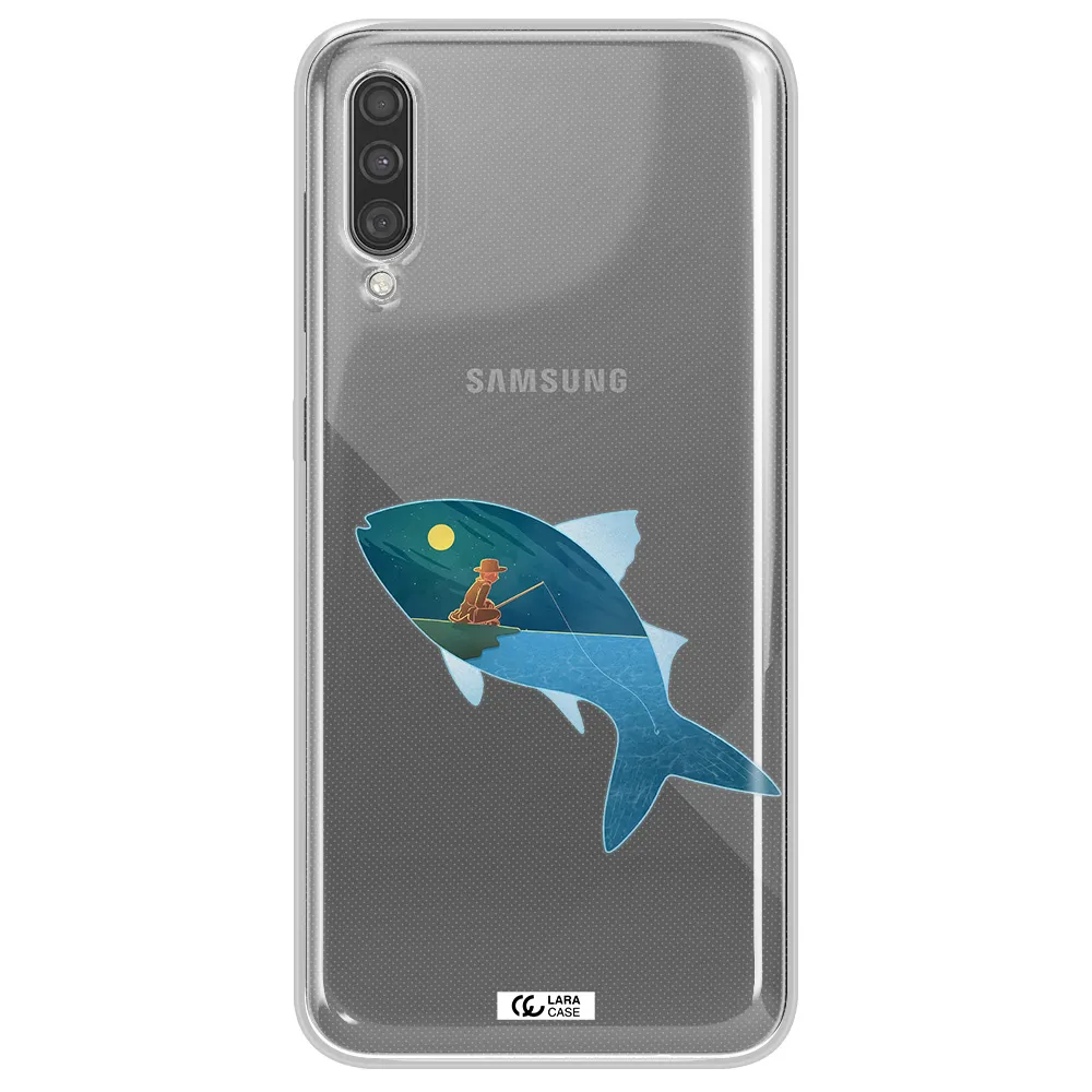 a fish with a man fishing Samsung A30S Clear TPU Case