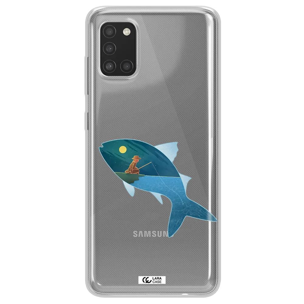 a fish with a man fishing Samsung A31 Clear TPU Case