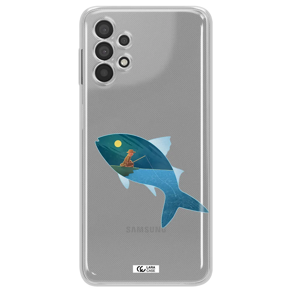 a fish with a man fishing Samsung A32 Clear TPU Case