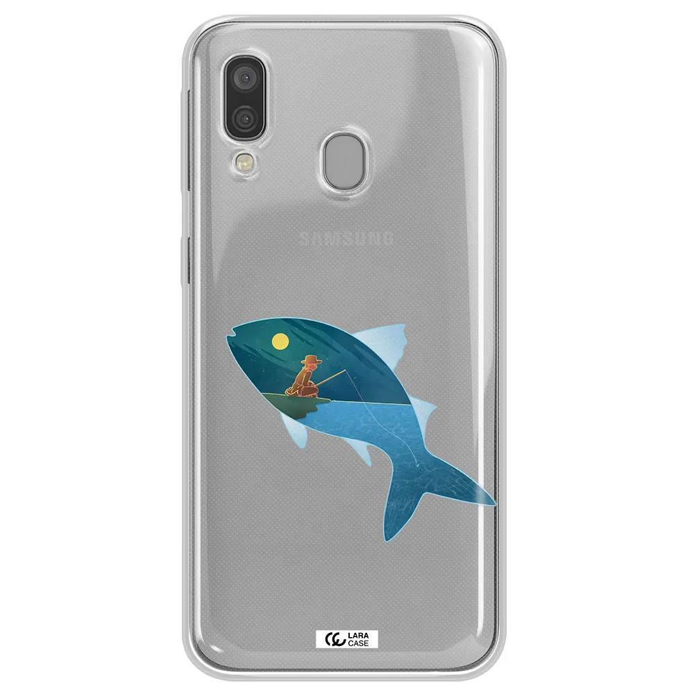 a fish with a man fishing Samsung A40 Clear TPU Case