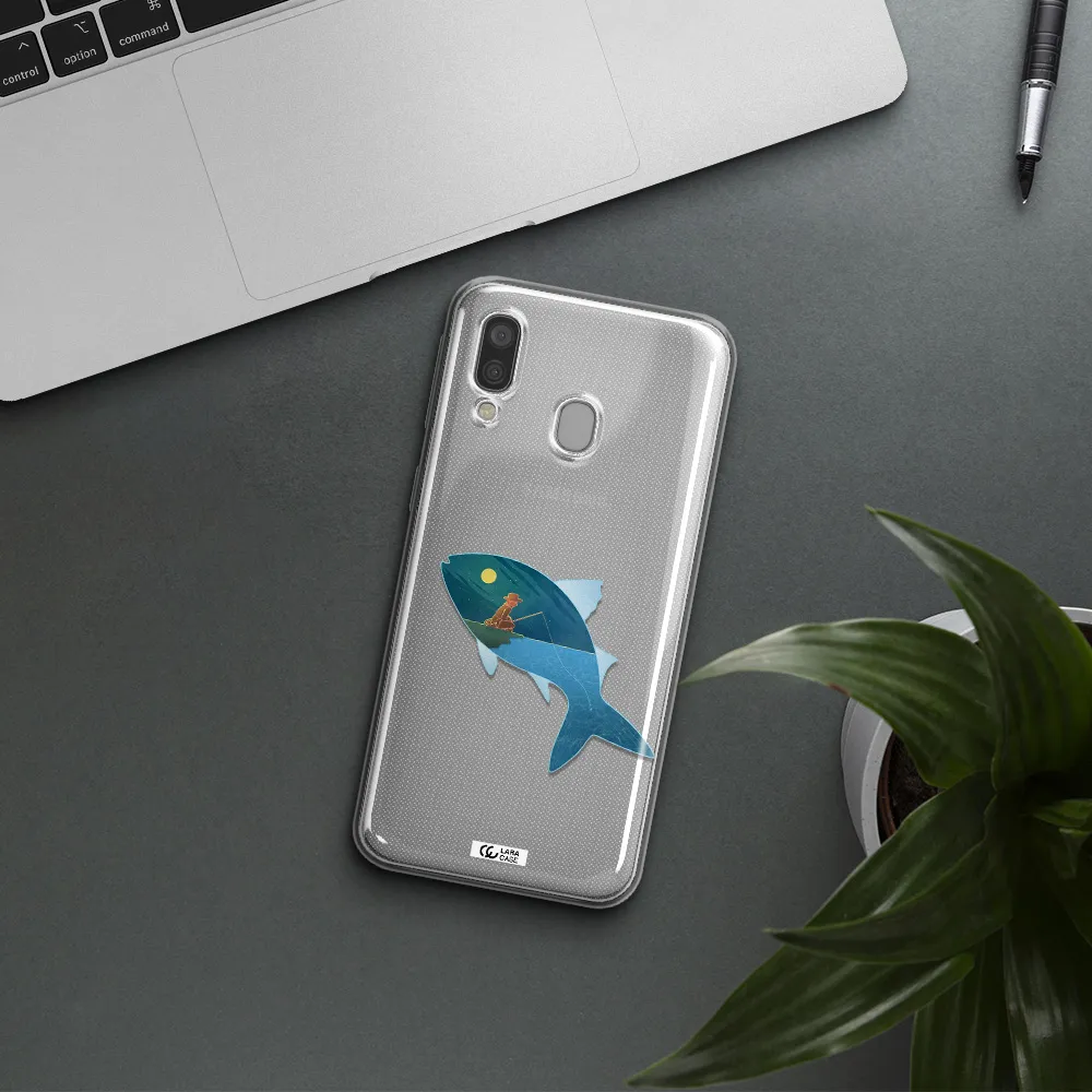 a fish with a man fishing Samsung A40 Clear TPU Case