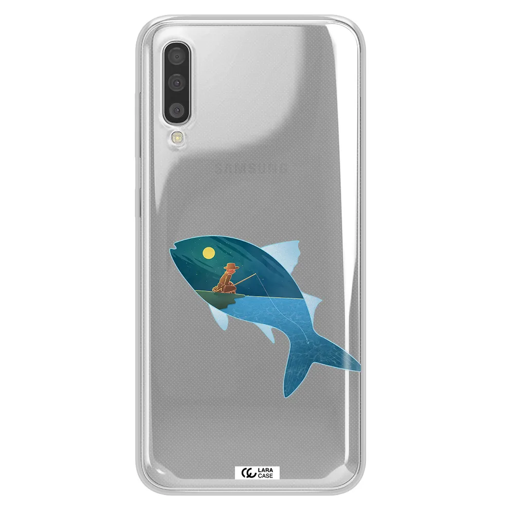 a fish with a man fishing Samsung A50 Clear TPU Case