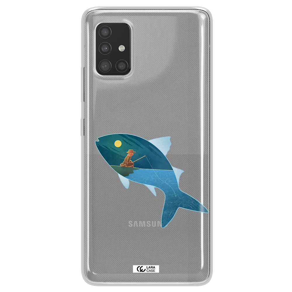a fish with a man fishing Samsung A51 Clear TPU Case