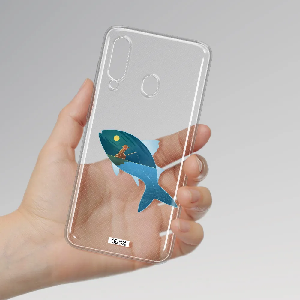 a fish with a man fishing Samsung A60 Clear TPU Case