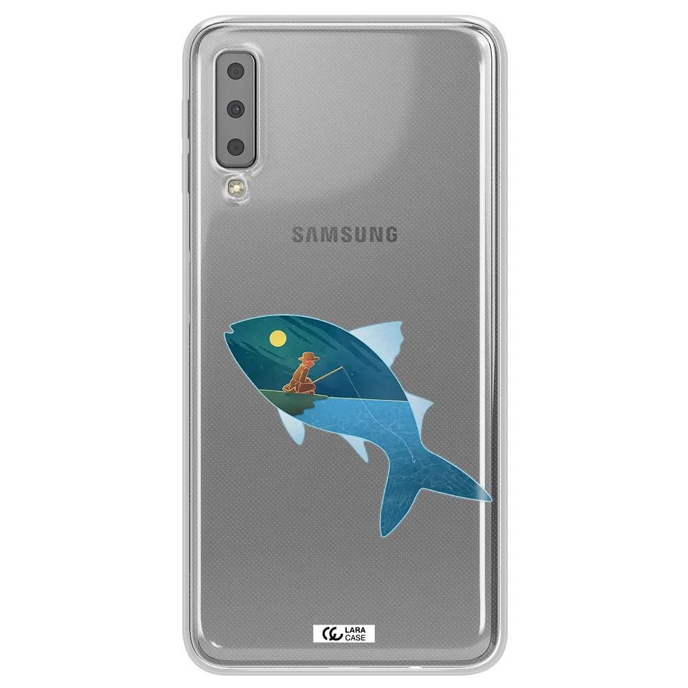 a fish with a man fishing Samsung A7 2018 Clear TPU Case