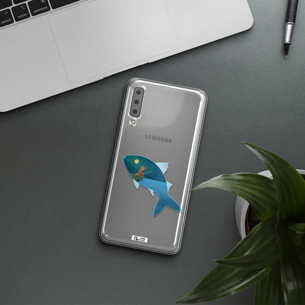 a fish with a man fishing Samsung A7 2018 Clear TPU Case