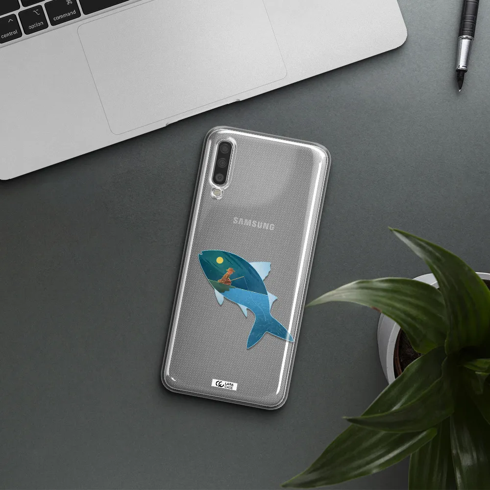 a fish with a man fishing Samsung A70 Clear TPU Case