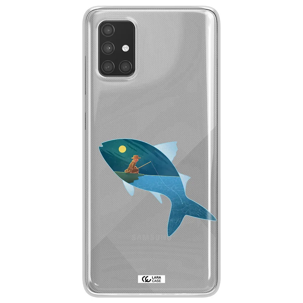 a fish with a man fishing Samsung A71 Clear TPU Case