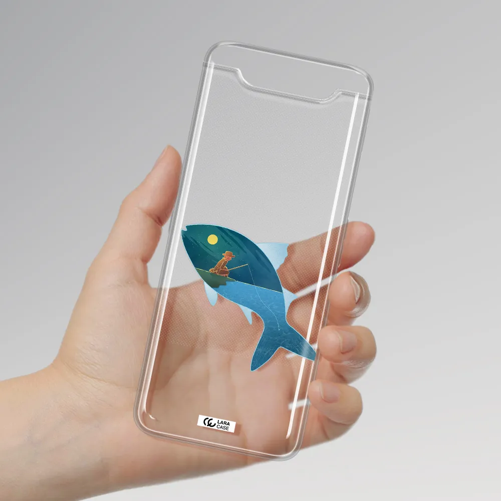 a fish with a man fishing Samsung A80 Clear TPU Case